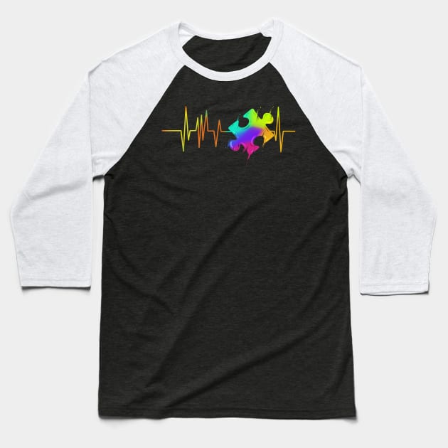 Heartbeat Jigsaw Puzzle Autism Awareness Baseball T-Shirt by SinBle